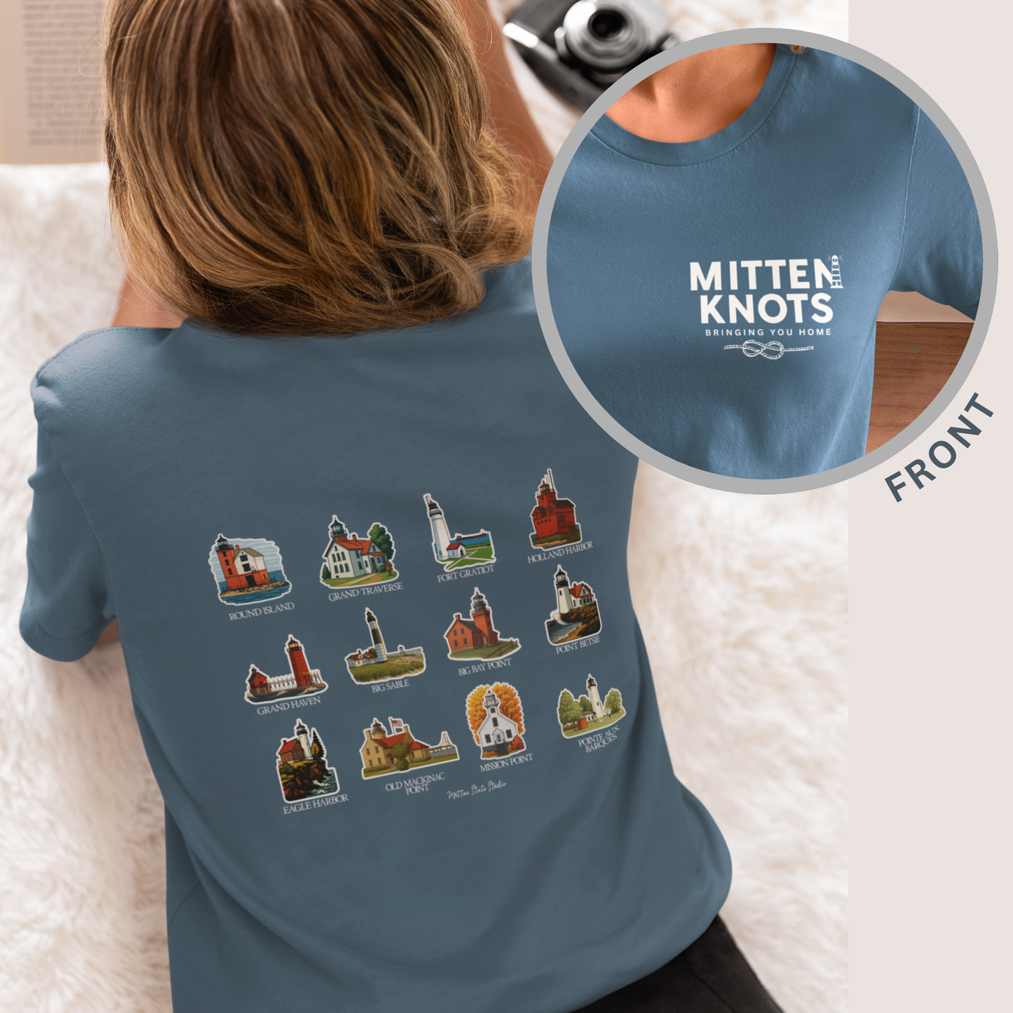 Mitten Knots™ Michigan Lighthouses Unisex Softstyle T-Shirt