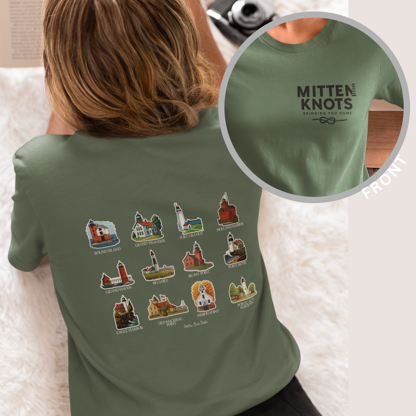 Mitten Knots™ Michigan Lighthouses Unisex Softstyle T-Shirt
