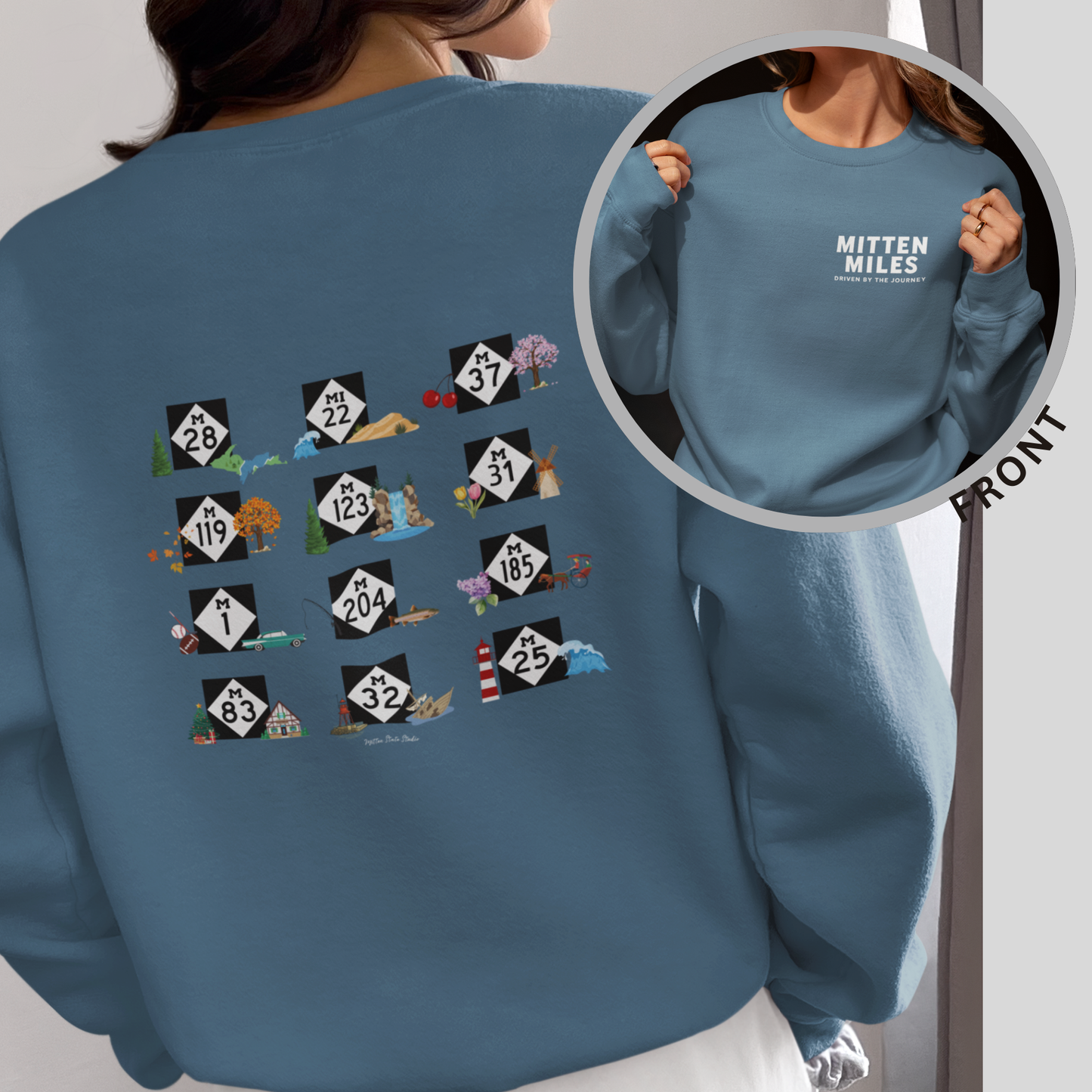 Mitten Miles™ 12 M-Roads Michigan Unisex Crewneck No Hood Sweatshirt