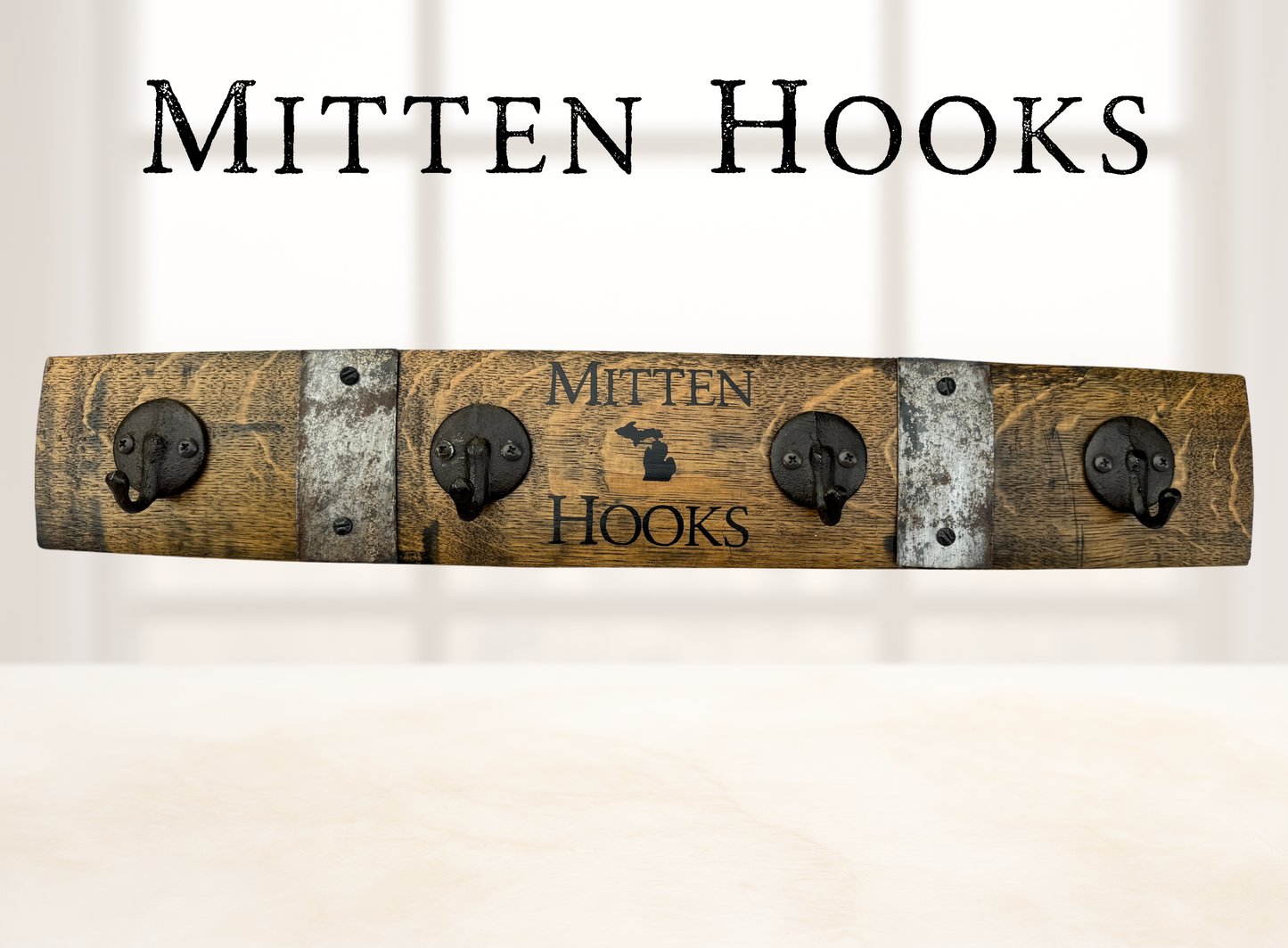 Mitten Hooks Bourbon Barrel Stave Rack