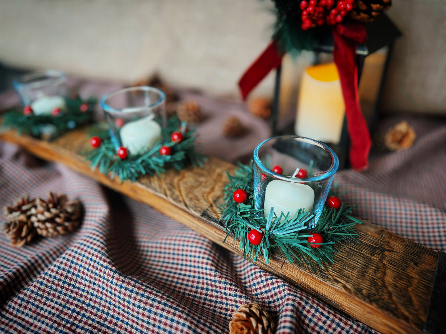 Authentic Bourbon Barrel Stave Centerpiece - Triple Votive Candle Holder