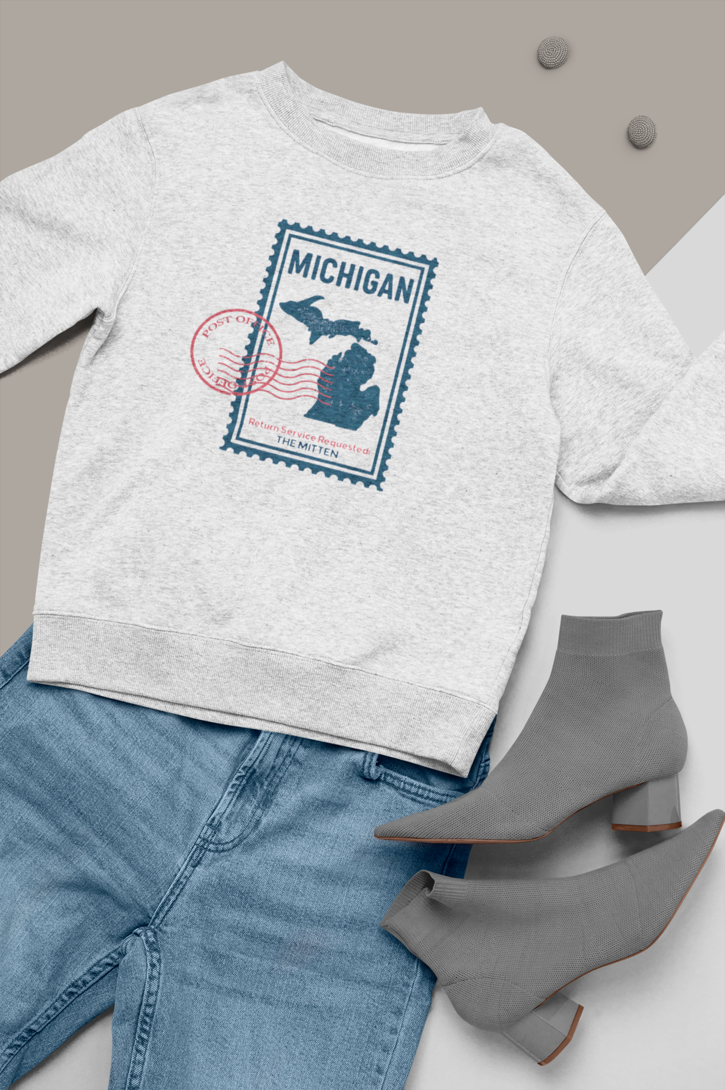 Michigan Stamp Return Service Requested Unisex Crewneck No Hood Sweatshirt