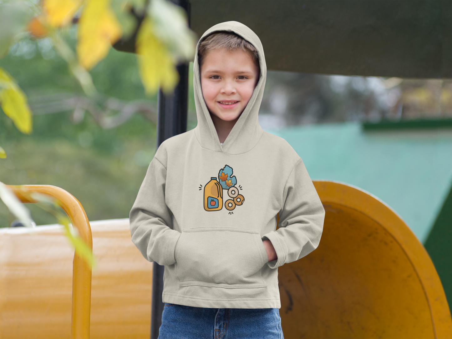 Michigan Cider & Donuts Fall Autumn Hoodie - Softstyle Midweight Unisex Fleece Youth