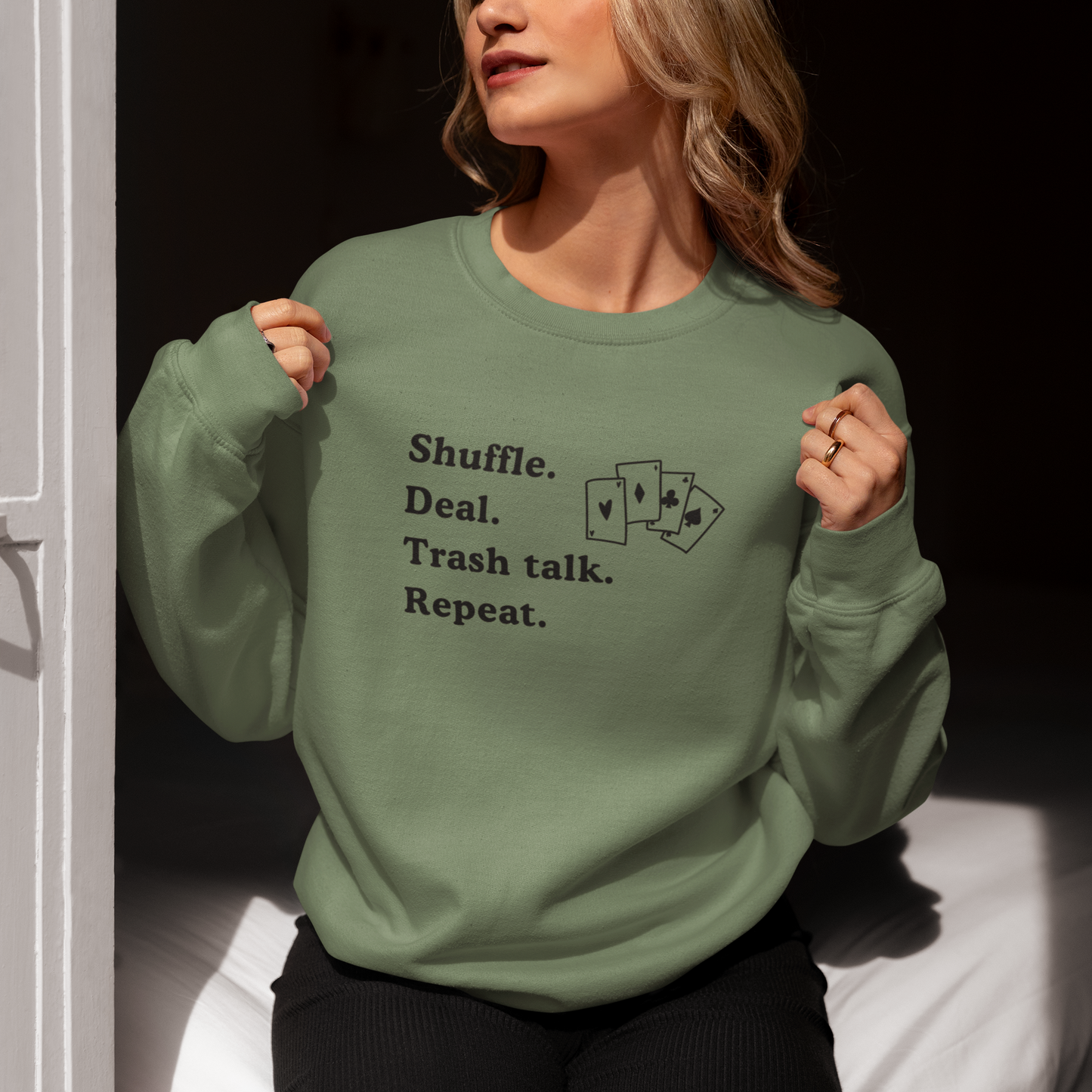 Shuffle Deal Trash Talk Repeat Euchure Unisex No Hood Sweatshirt