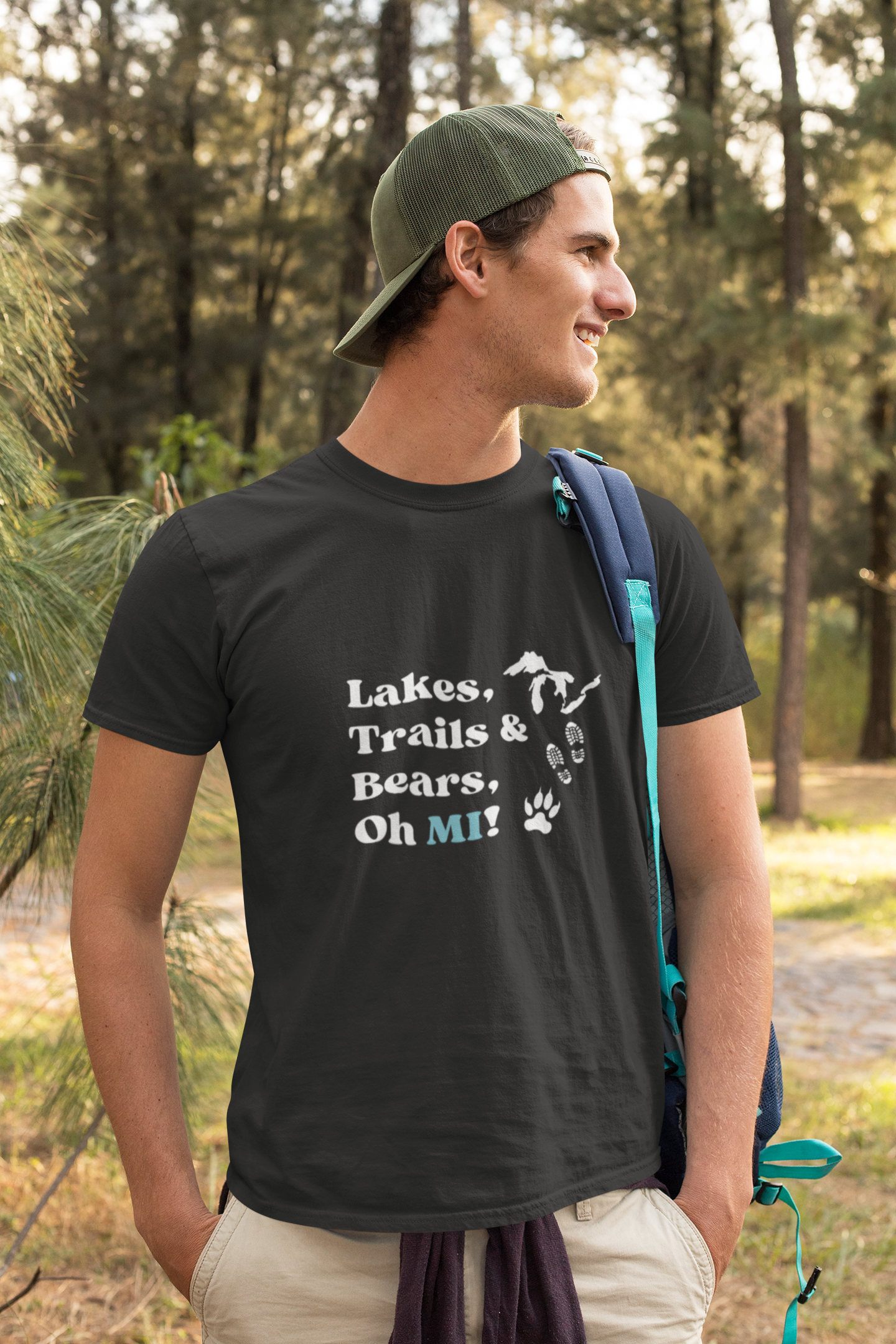 Lakes, Trails, Bears, Oh MI! Hiking Outdoors Unisex Soft Style T-Shirt