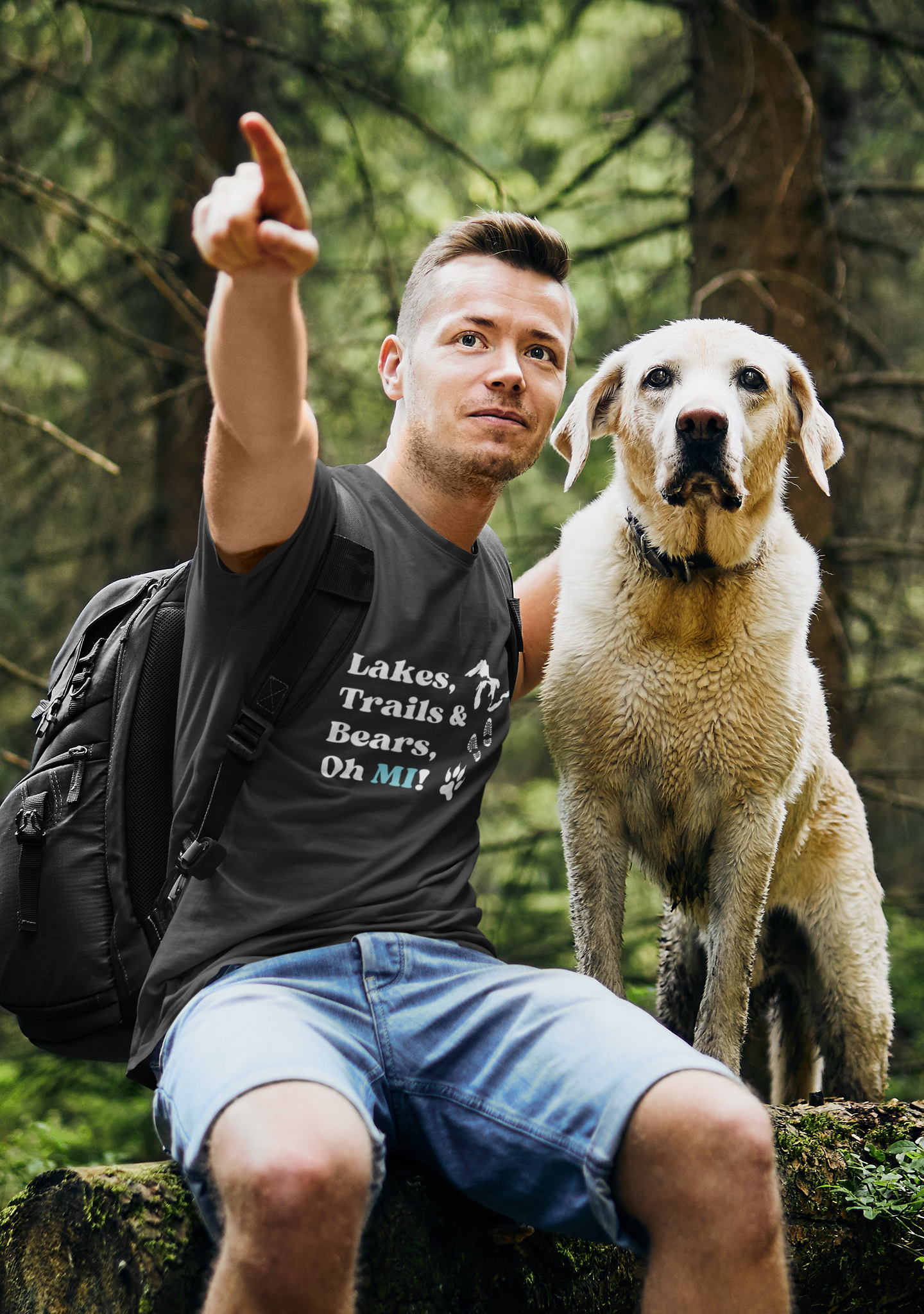 Lakes, Trails, Bears, Oh MI! Hiking Outdoors Unisex Soft Style T-Shirt