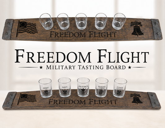 Freedom Flight Bourbon Barrel Tasting Board 5 Glasses