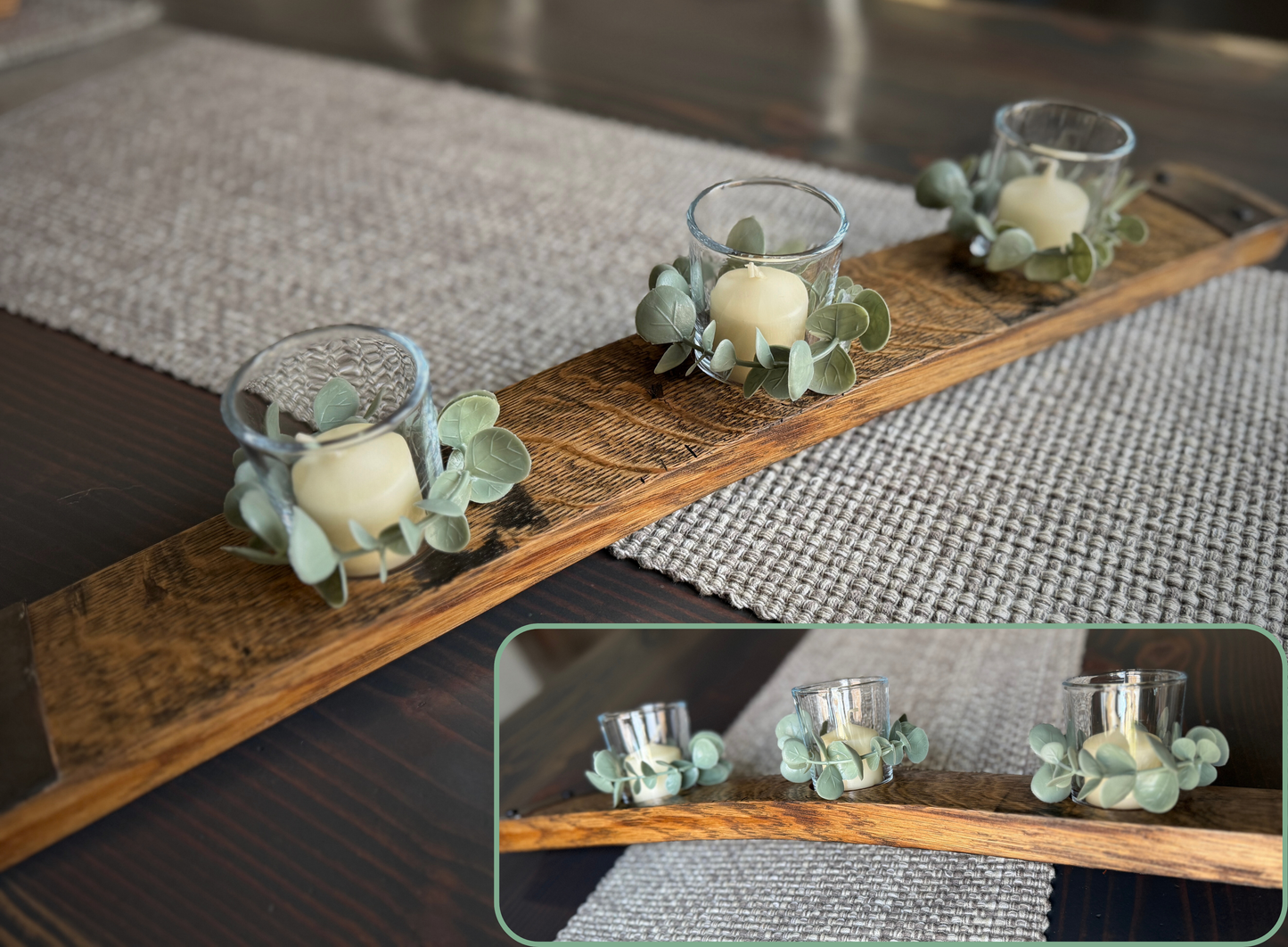 Authentic Bourbon Barrel Stave Centerpiece - Triple Votive Candle Holder
