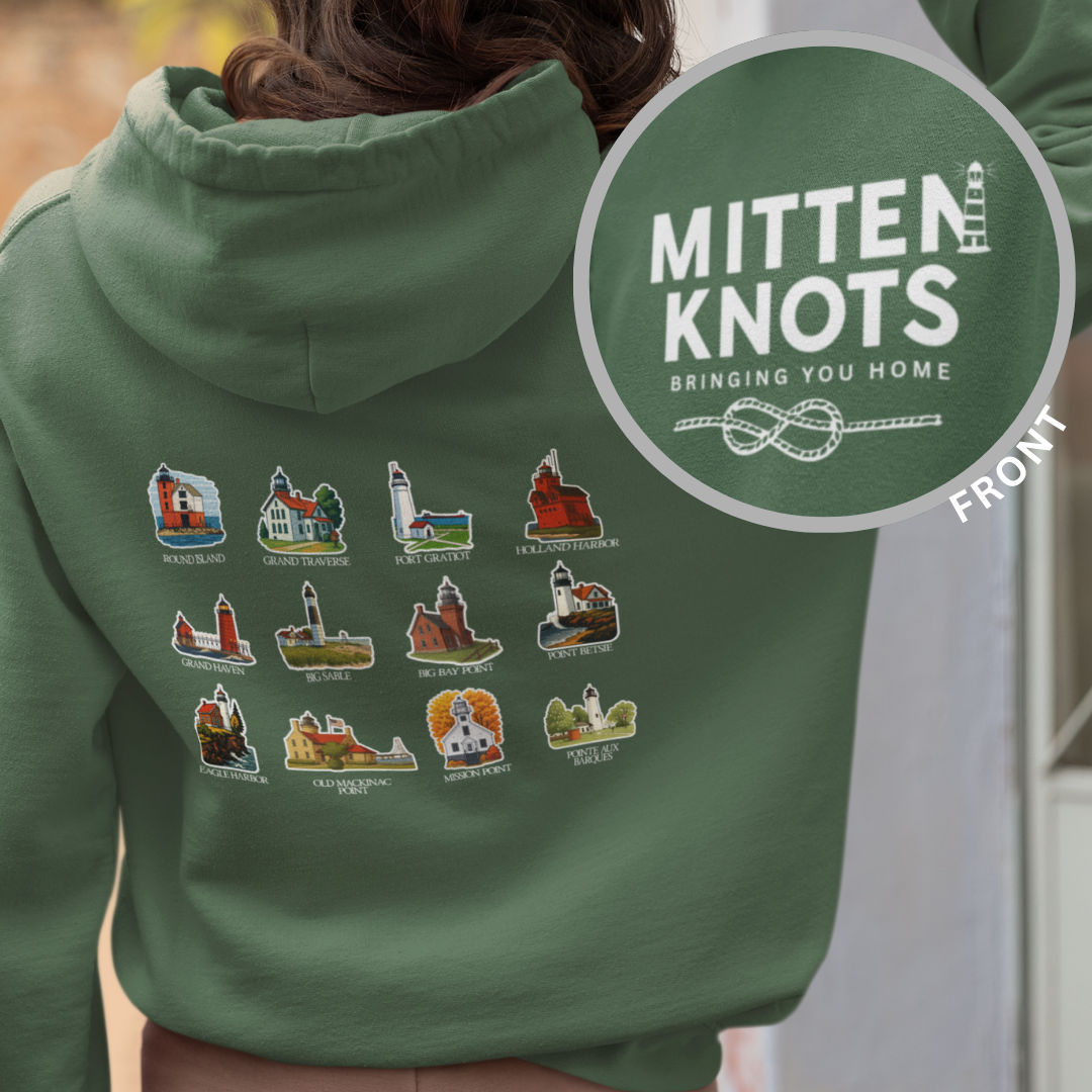 Mitten Knots™ Michigan Lighthouses Unisex Heavy Blend Hooded Sweatshirt