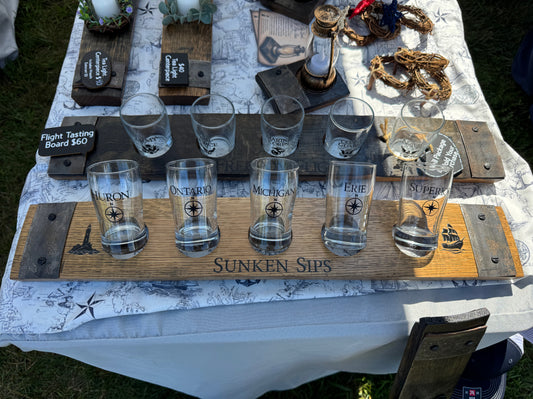 Sunken Sips Bourbon Barrel Tasting Board 5 Glasses