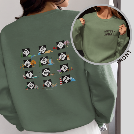 Mitten Miles™ 12 M-Roads Michigan Unisex Crewneck No Hood Sweatshirt