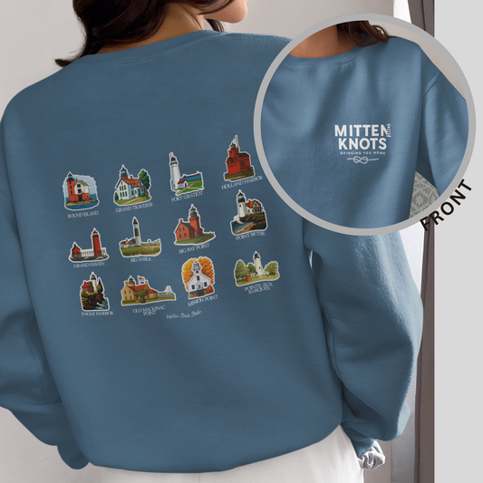 Mitten Knots™ Michigan Lighthouses Unisex Crewneck No Hood Sweatshirt