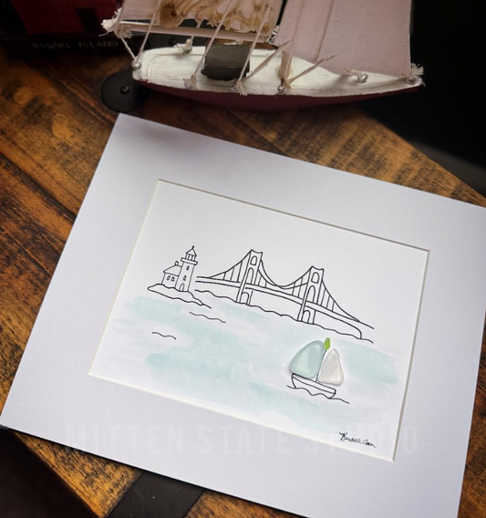 Handpainted Michigan Beach Glass Art – 5x7 in 8x10 Mat