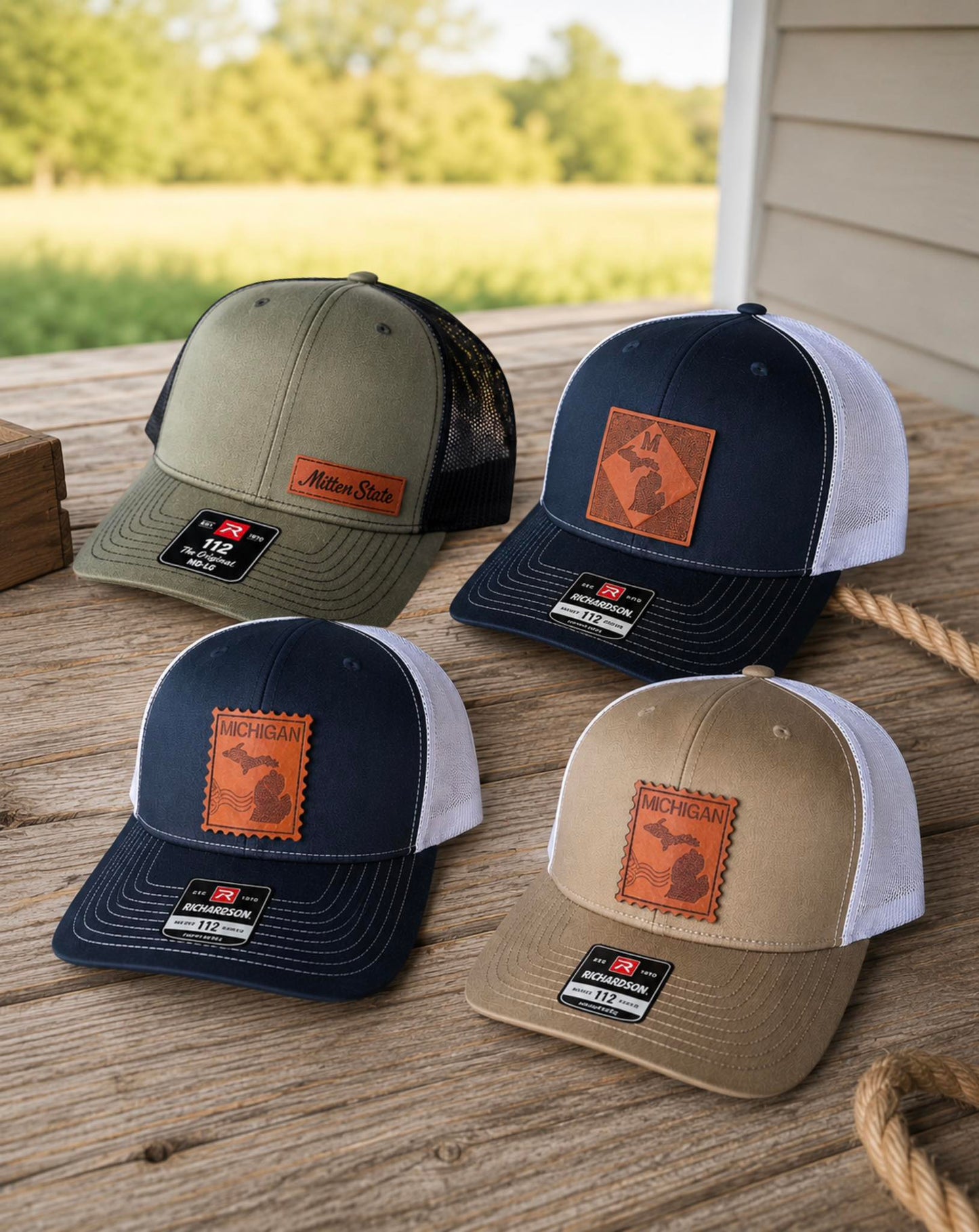 Michigan Stamp Leather Patch Richardson Hat