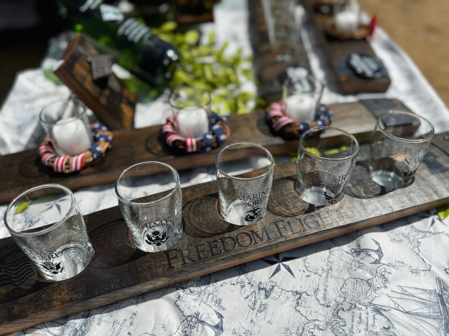 Freedom Flight Bourbon Barrel Tasting Board 5 Glasses