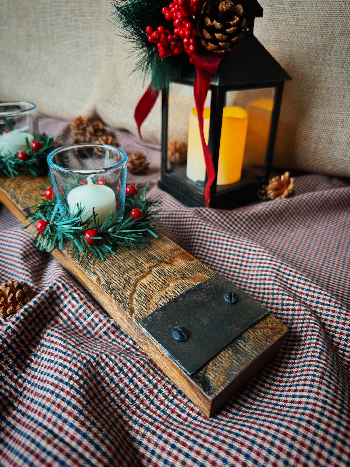 Authentic Bourbon Barrel Stave Centerpiece - Triple Votive Candle Holder