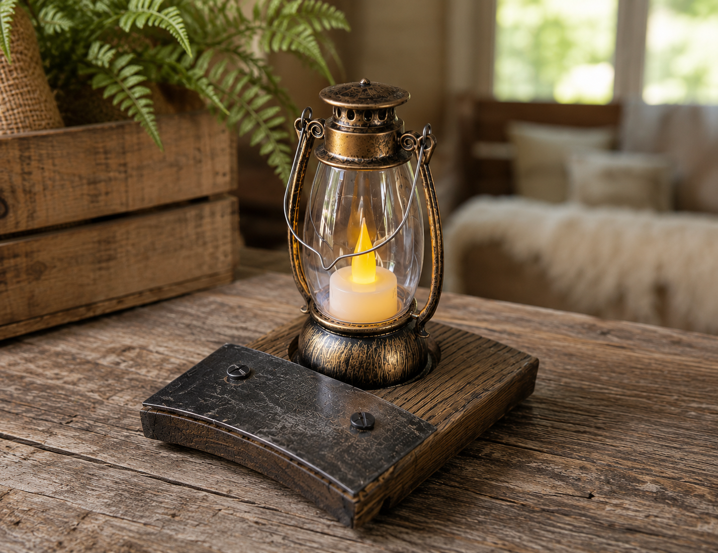 One if By Land Two if By Sea Bourbon Barrel Stave Mini Lantern Decor