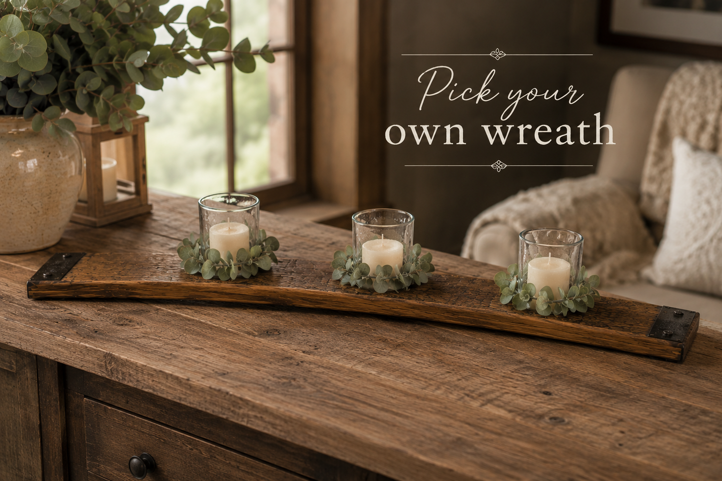 Authentic Bourbon Barrel Stave Centerpiece - Triple Votive Candle Holder