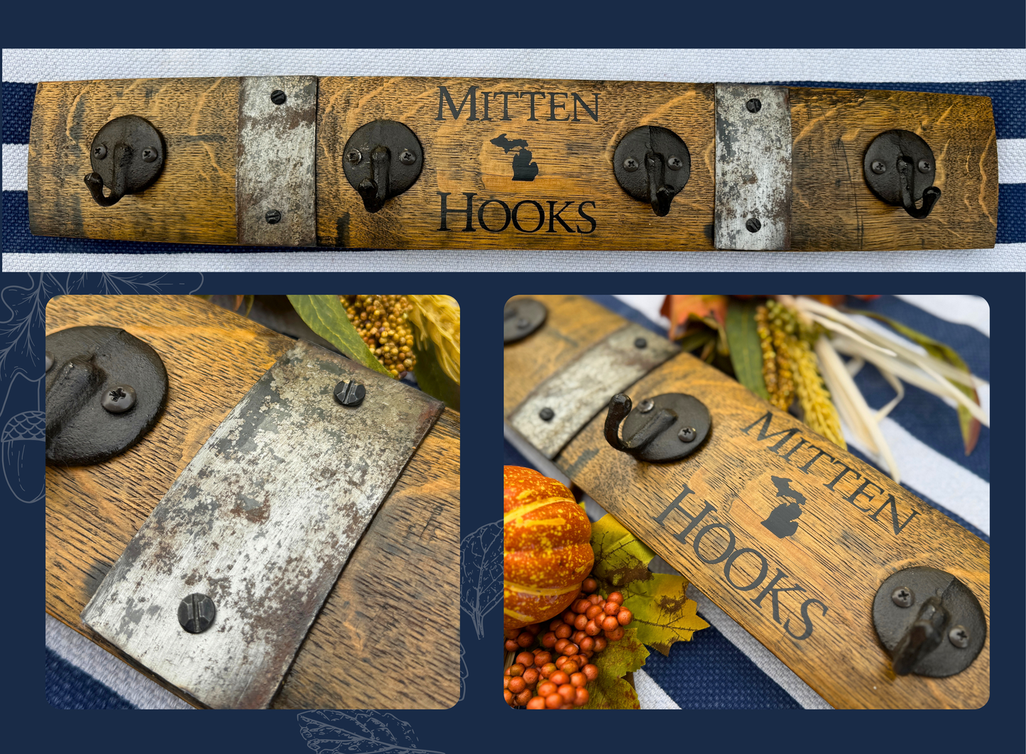 Mitten Hooks Bourbon Barrel Stave Rack
