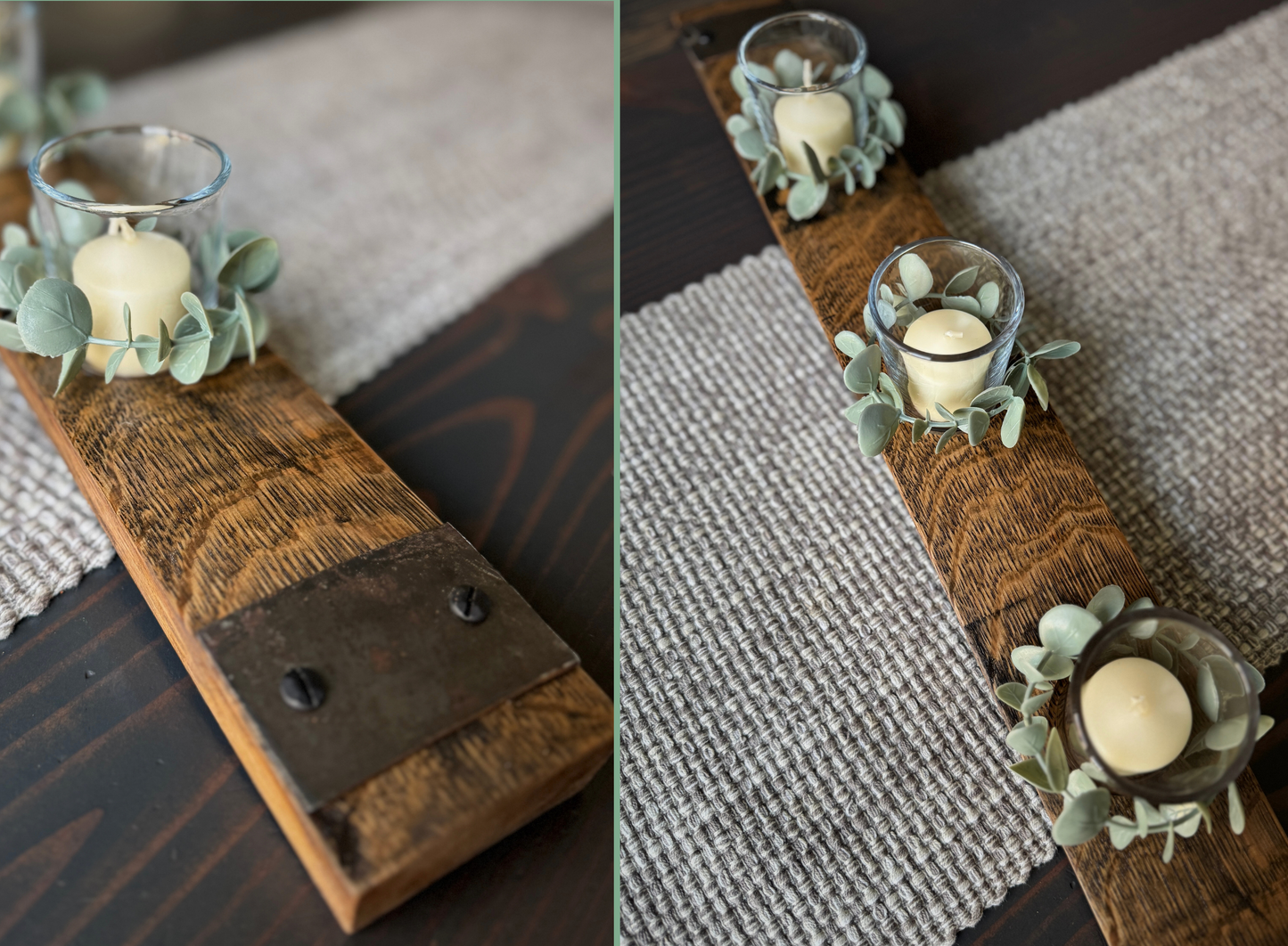 Authentic Bourbon Barrel Stave Centerpiece - Triple Votive Candle Holder