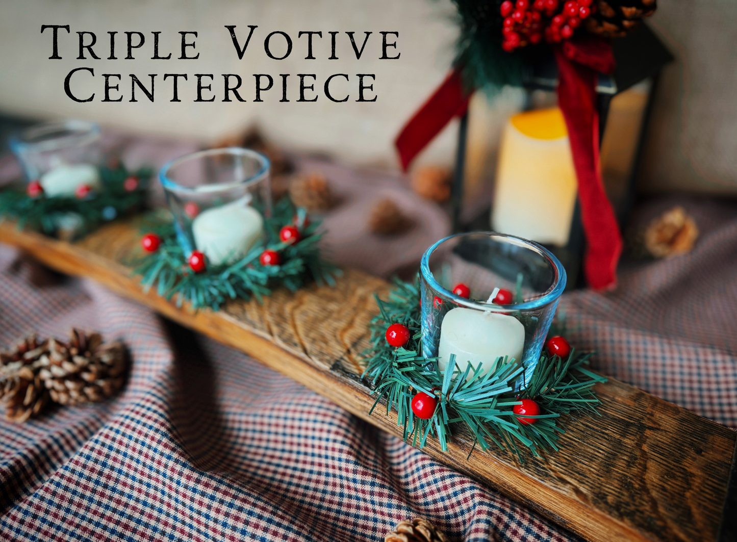 Authentic Bourbon Barrel Stave Centerpiece - Triple Votive Candle Holder