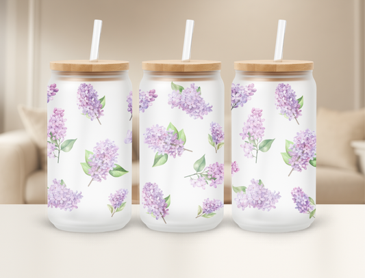 Michigan Lilacs Frosted 16oz Sipper Tumbler Glass Can Bamboo Lid