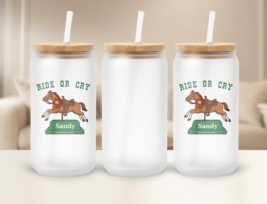 Sandy Meijer Penny Horse Frosted 16oz Sipper Tumbler Glass Can Bamboo Lid