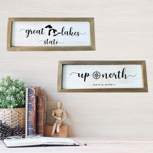 Up North Great Lakes Wooden Sign Wall Decor 14"