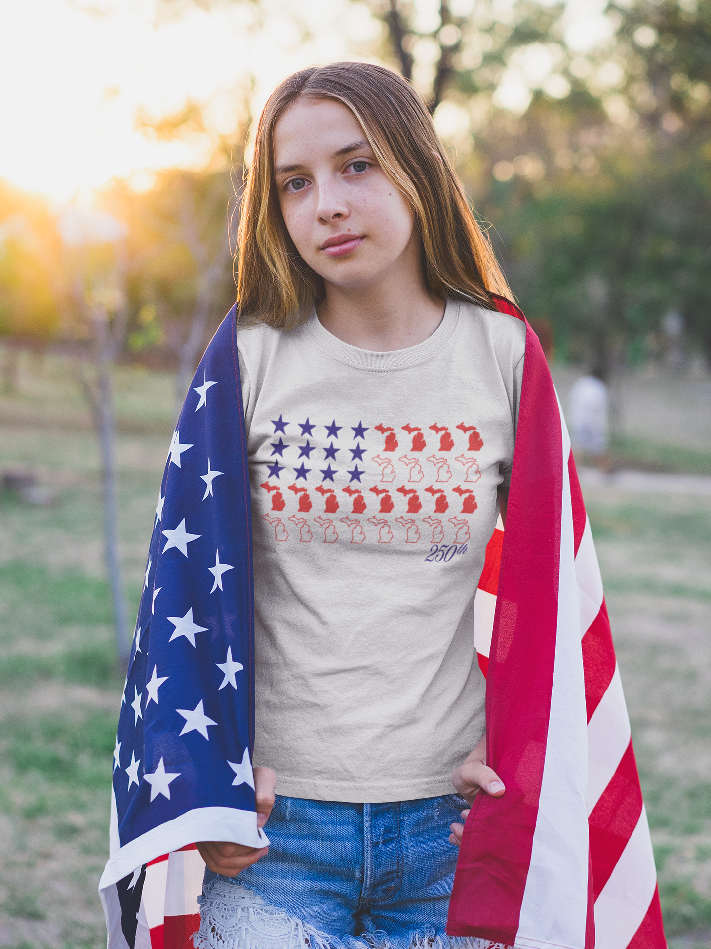 Michigan American Flag 250th Independence Day Tee Unisex Soft Style T-Shirt