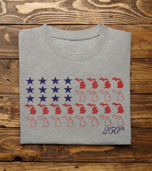 Michigan American Flag 250th Independence Day Tee Unisex Soft Style T-Shirt