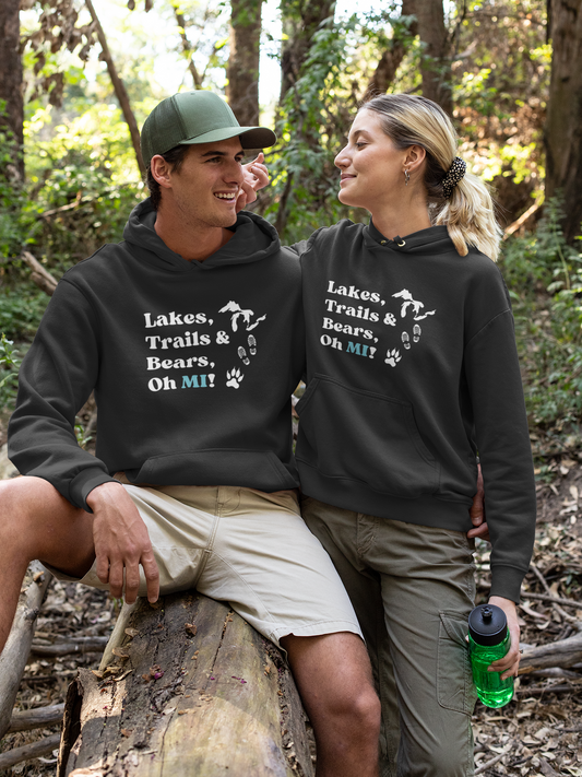 Lakes, Trails, Bears, Oh MI! Hiking Outdoors Unisex Heavy Blend Hooded Sweatshirt